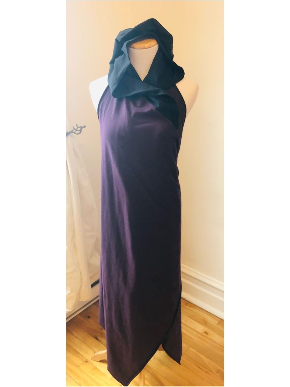 Long Hooded Cardigan Wrap in Deep Plum and Black OSFA - Picture 6 of 8